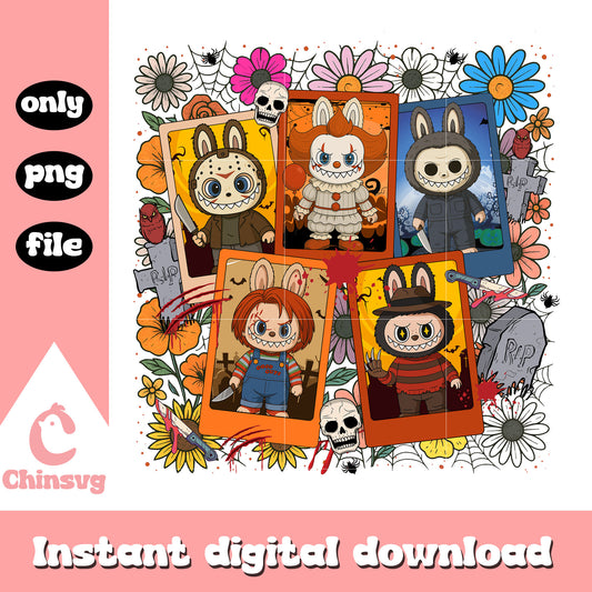 Labubu horror halloween picture png, scary movies png, happy halloween png