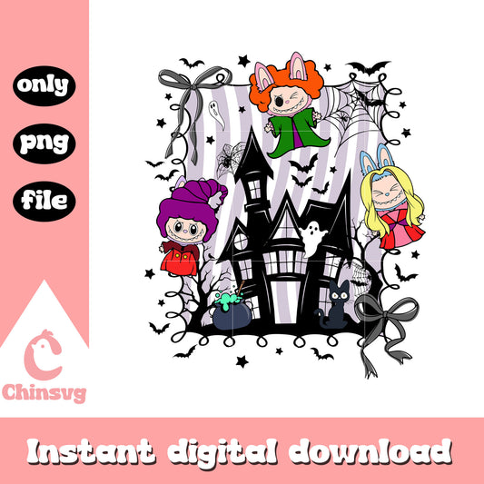 Labubu horror hocus pocus halloween png, hocus pocus cartoon png