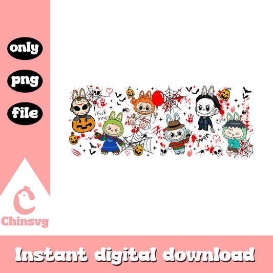 Labubu horror killers halloween design png, horror movie characters png
