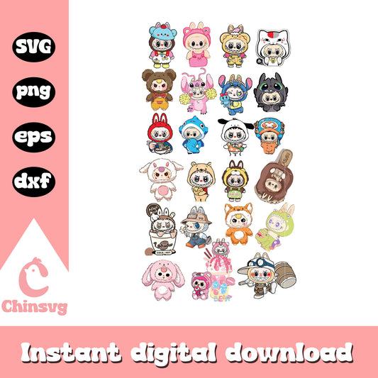 Labubu infinite styles cute doll drawing svg, labubu monster svg
