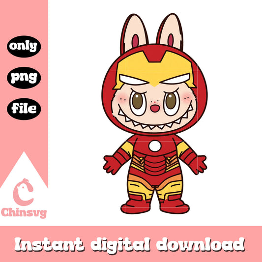 Labubu iron man costume design png, iron man png, labubu costume png