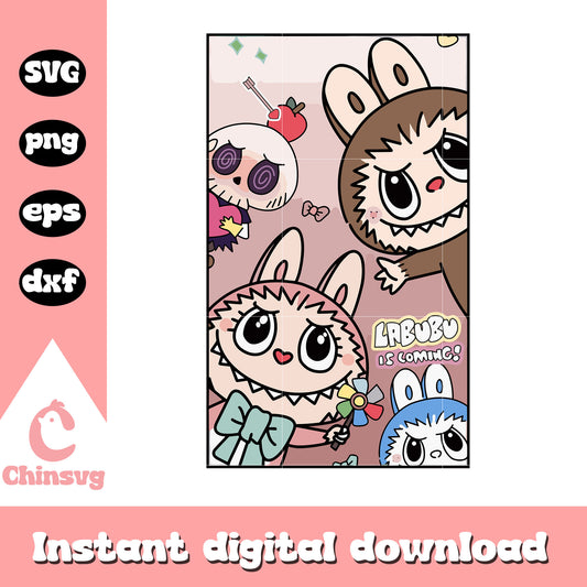 Labubu is coming cute dolls drawing svg, popmart labubu svg