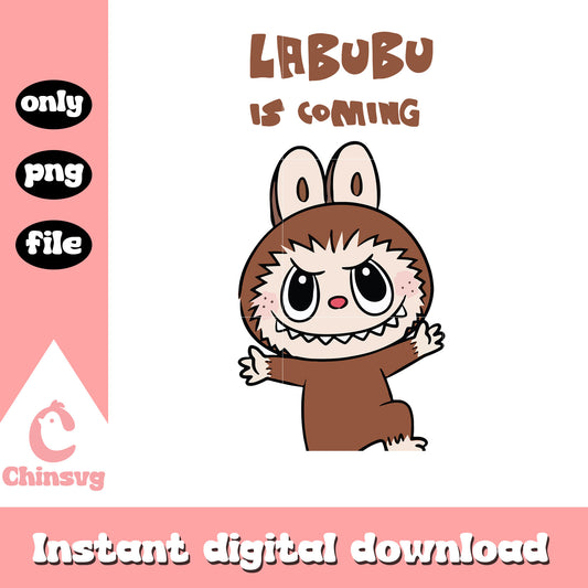 Labubu is coming drawing design png, labubu brown color png