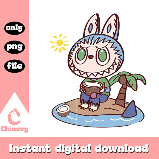 Labubu island getaway design png, labubu clothing png