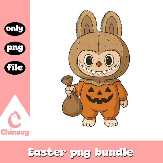 Labubu jack-o'-lantern treat doll clothes design png, pumpkin png