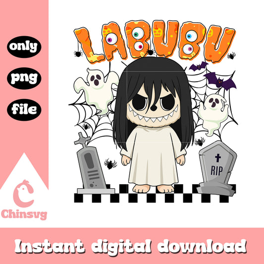 Labubu japanese ghost ver halloween design png, halloween ghost png