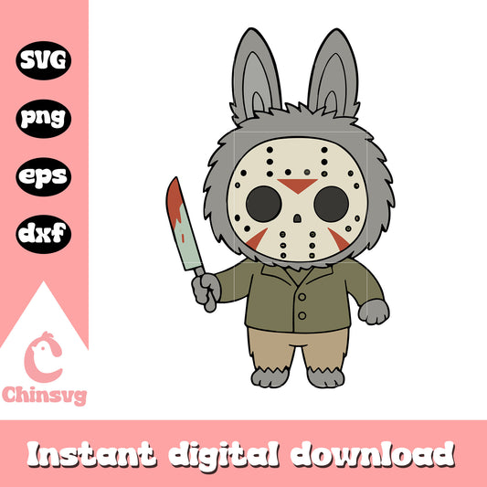 Labubu jason voorhees halloween drawing svg, halloween day svg
