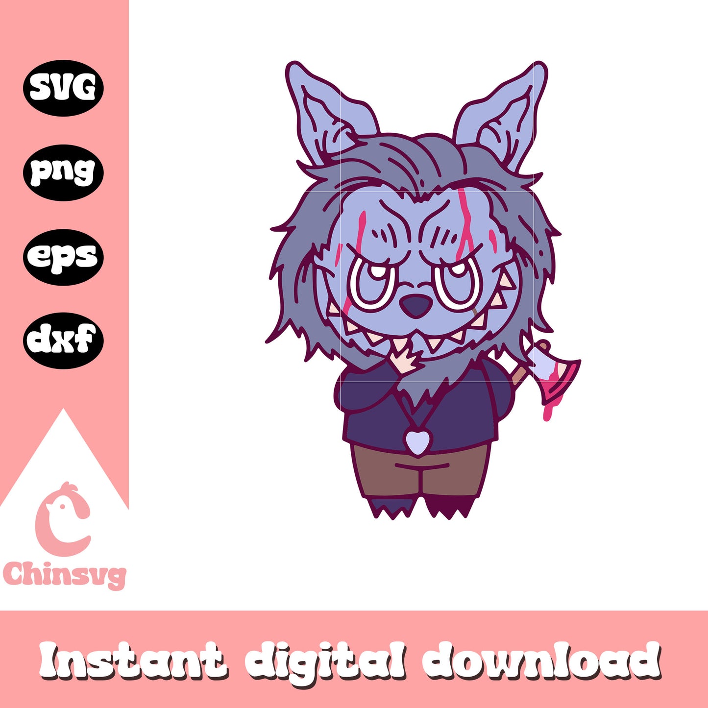 Labubu killer wolf clothes design svg, labubu monster svg