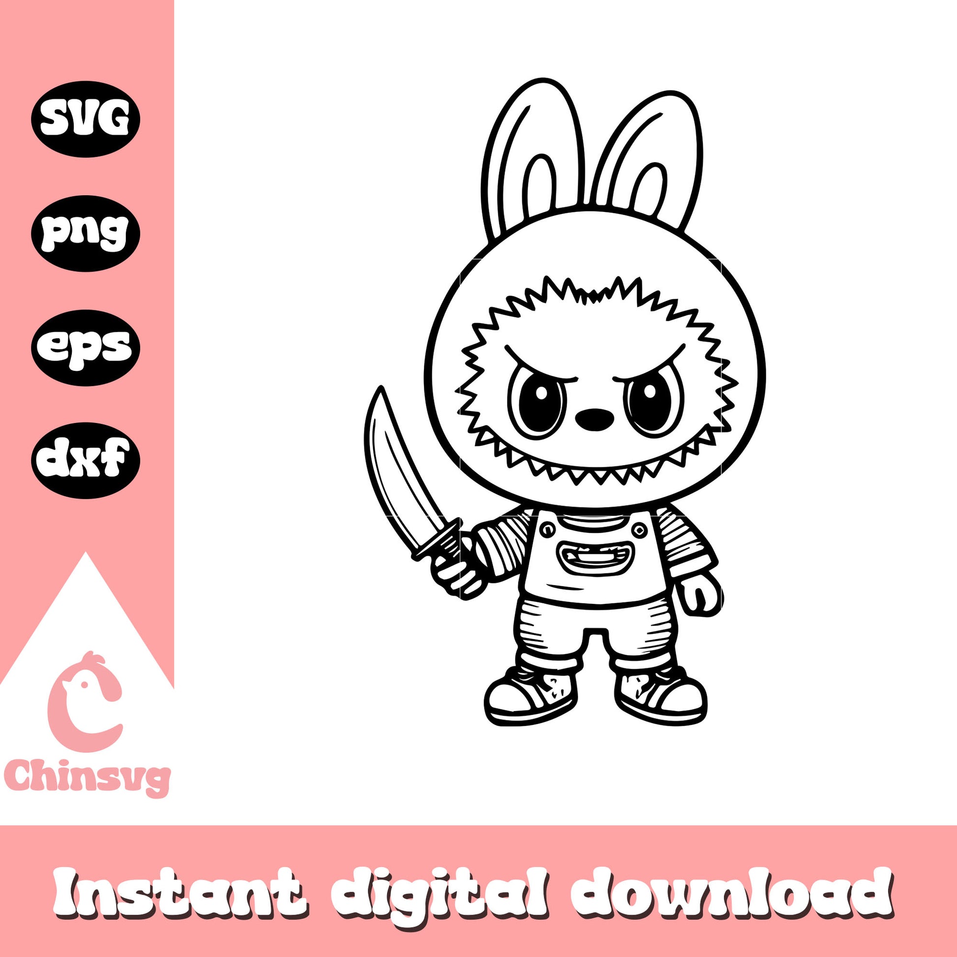 Labubu knife halloween black svg, labubu halloween​ svg