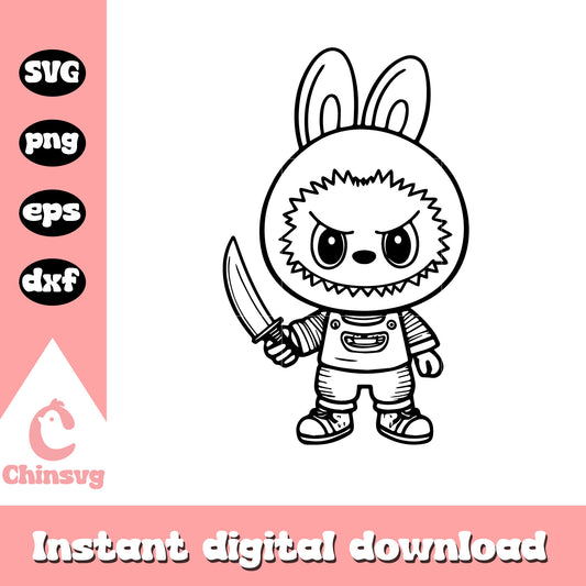 Labubu knife halloween black svg, labubu halloween​ svg