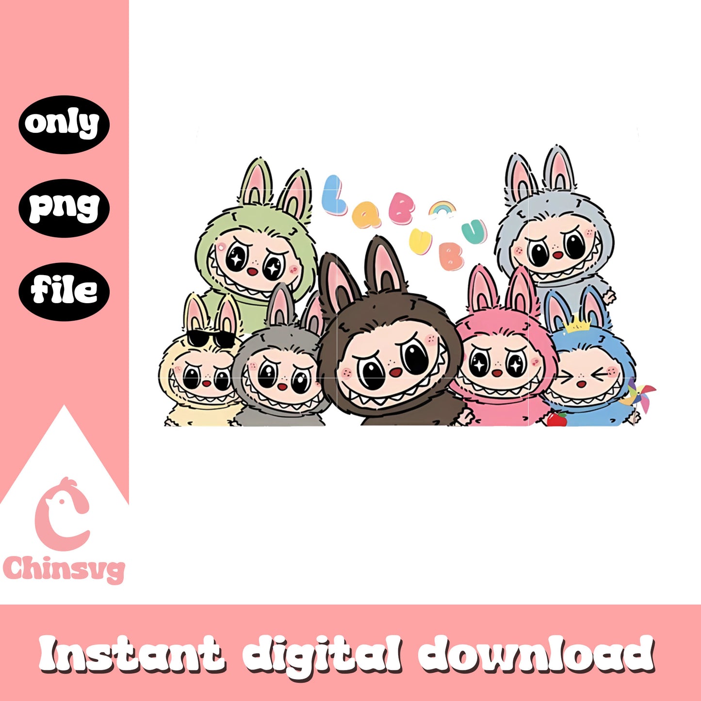 Labubu lover cute funny colors drawing png, all labubu colors png