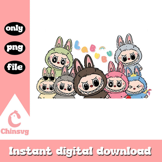 Labubu lover cute funny colors drawing png, all labubu colors png