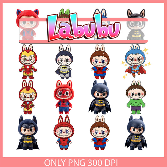 Labubu marvel heroes clipart bundle png, marvel characters png