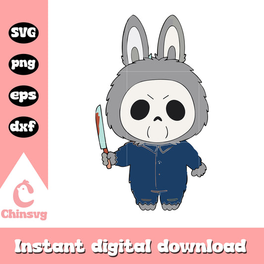 Labubu michael myers halloween drawing svg, halloween holiday svg