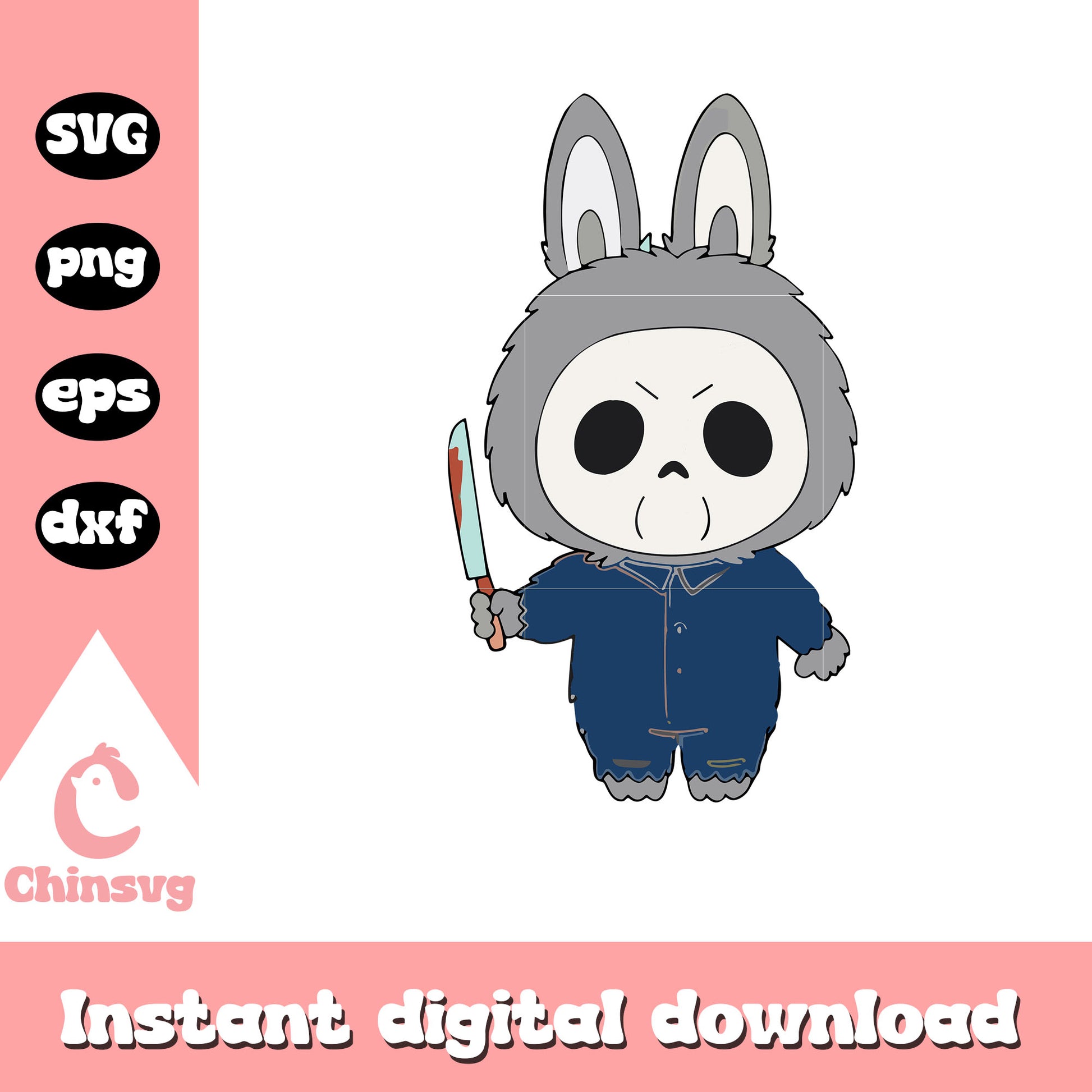 Labubu michael myers hand knife design svg, michael myers art svg