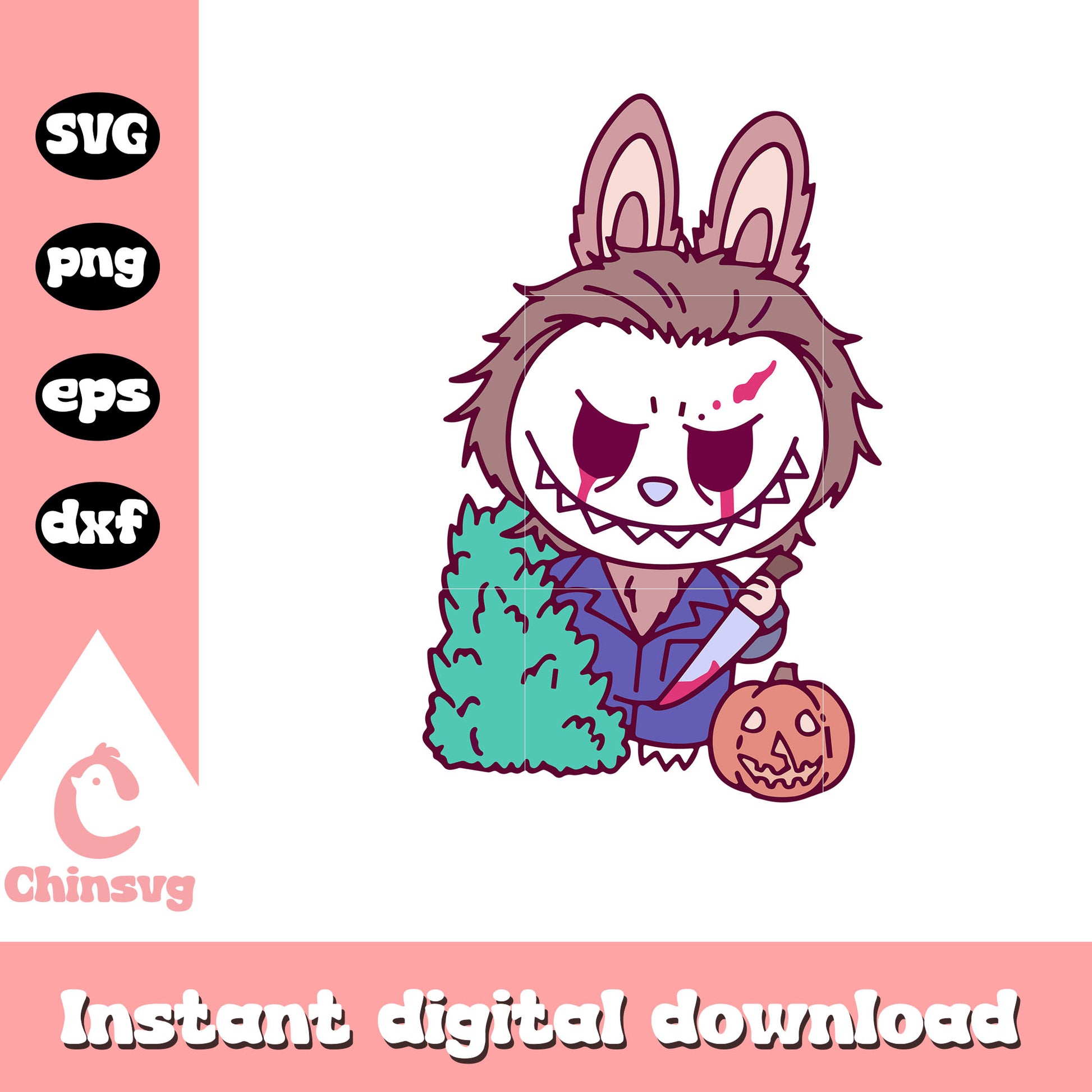 Labubu michael myers with pumpkin design svg, monster labubu svg