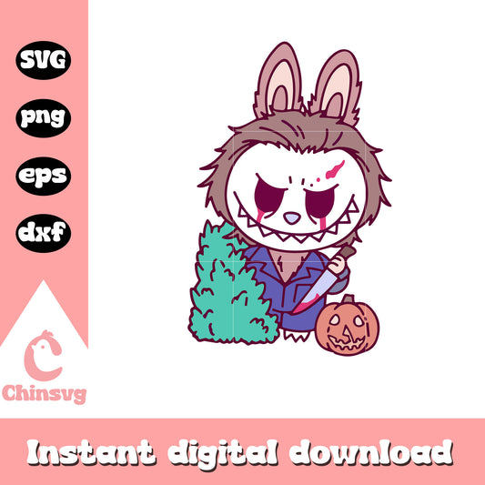 Labubu michael myers with pumpkin design svg, monster labubu svg