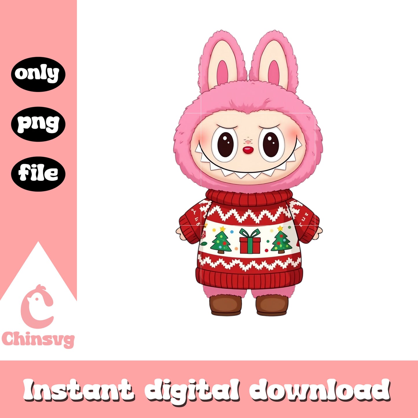 Labubu monster christmas outfit png, christmas sweater png