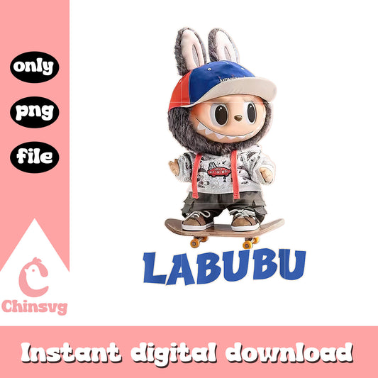 Labubu monster skateboarding png, the monster labubu png