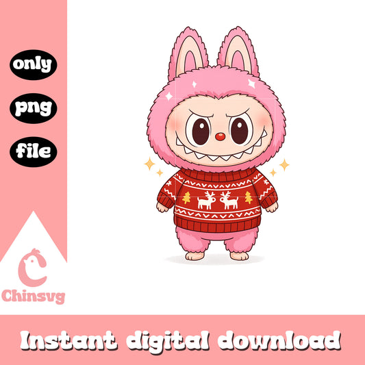 Labubu monster wear sweater design png, labubu cartoon png