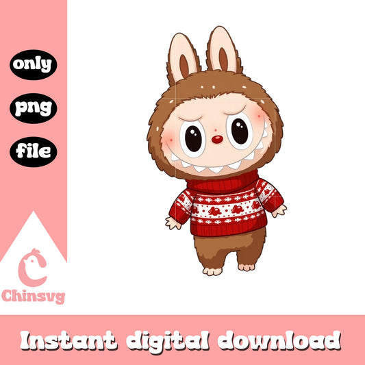 Labubu monster wear sweater png,  labubu pop mart png