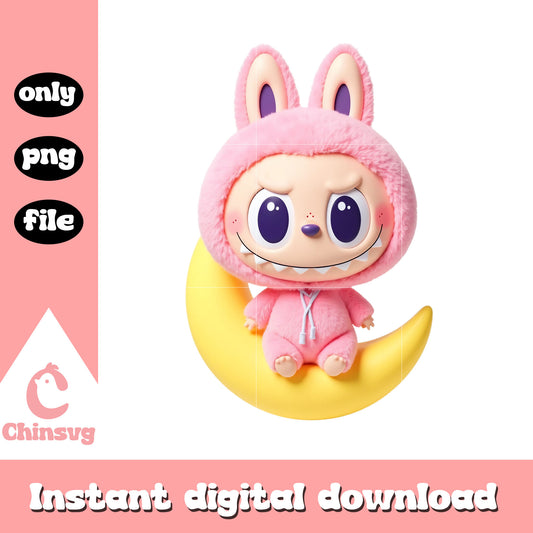 Labubu moon cute doll design png, pink labubu png, labubu png