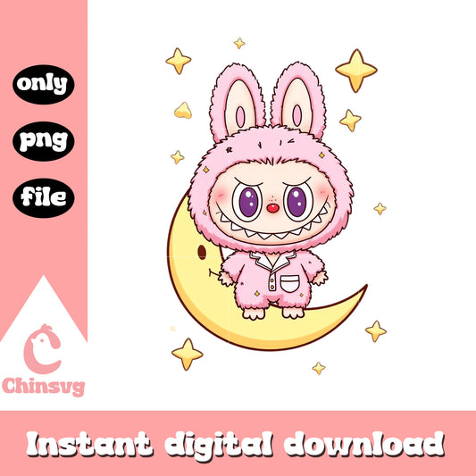 Labubu moon cute monster doll design png, pink labubu png
