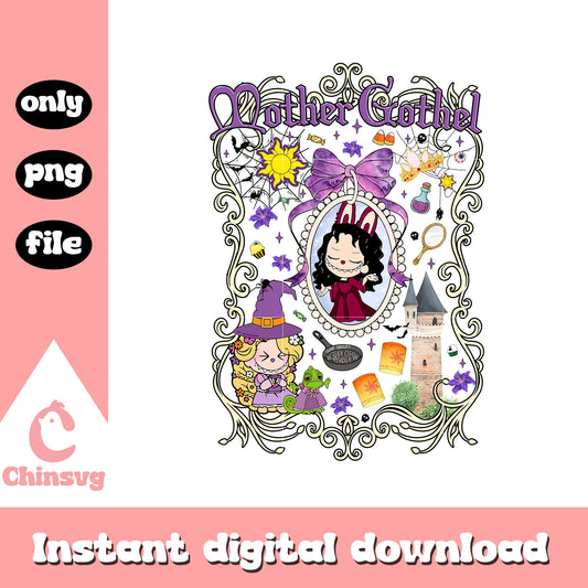 Labubu mother gothel coquette bow mirror design png, labubu art png