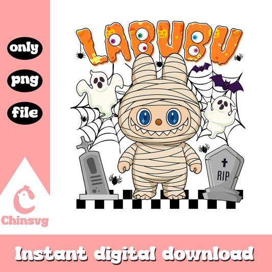 Labubu mummy ver halloween design png, mummy png, halloween png