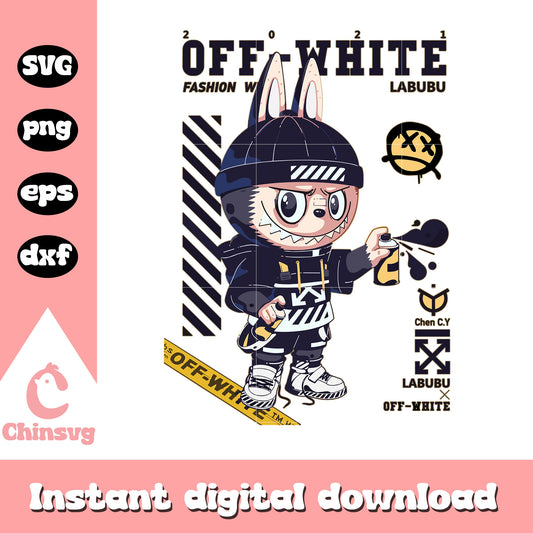 Labubu off-white cute doll drawing svg, labubu clipart svg