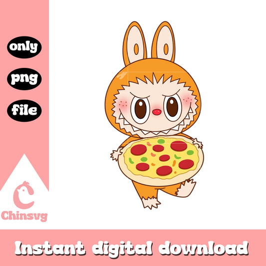Labubu orange pizza doll design png, labubu clothes png
