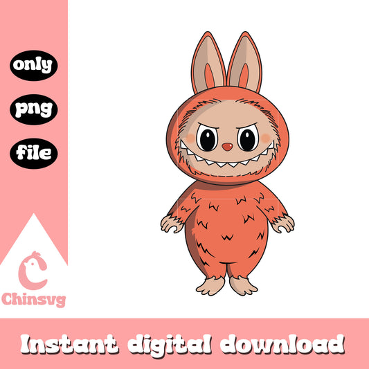 Labubu orange suit minimal clipart design png, labubu png