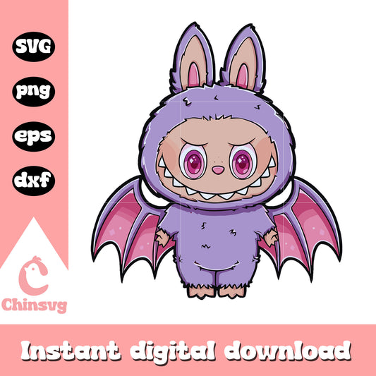 Labubu pastel bat horror drawing svg, bat halloween svg