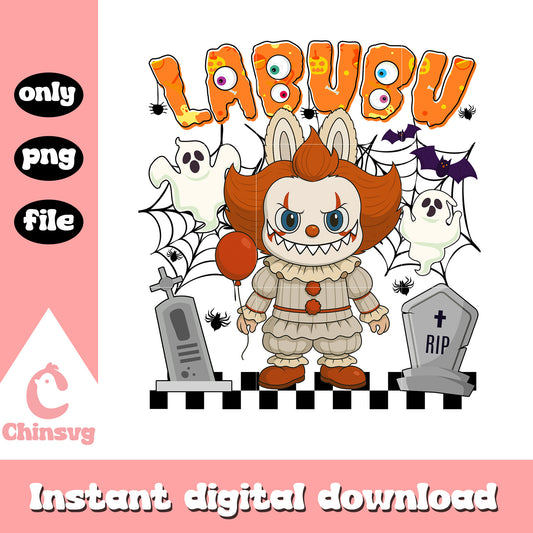 Labubu pennywise ver halloween design png, horror character png