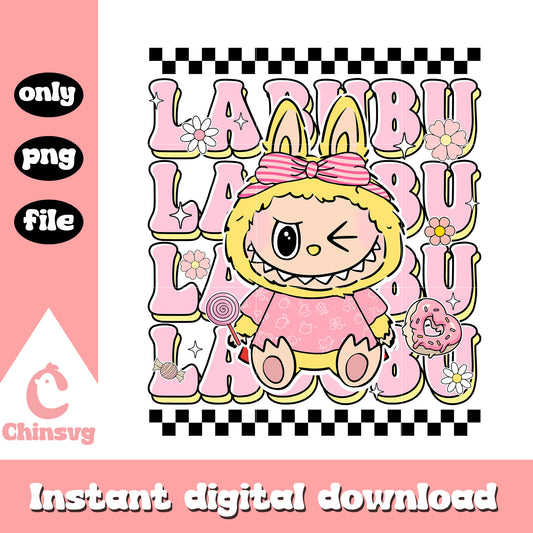 Labubu pink bow candy ver doll design png, labubu decor png