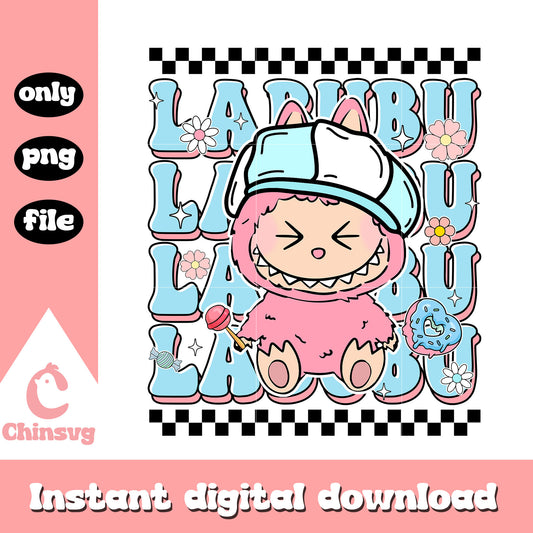 Labubu pink cap ver doll design png, labubu cartoon png