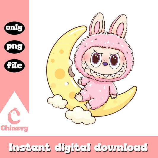 Labubu pink moon design png, labubu doll png, pink labubu png