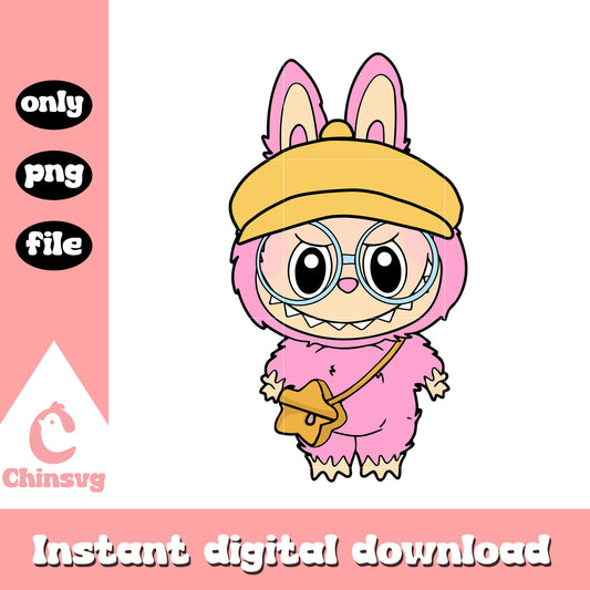 Labubu pink nerdy ver costume design png, the monsters labubu png