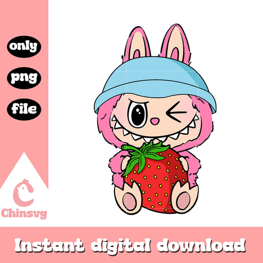 Labubu pink strawberry ver costume design png, labubu clothing png