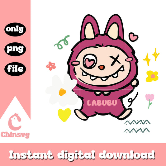 Labubu pink suit doodle art design png, labubu cartoon png