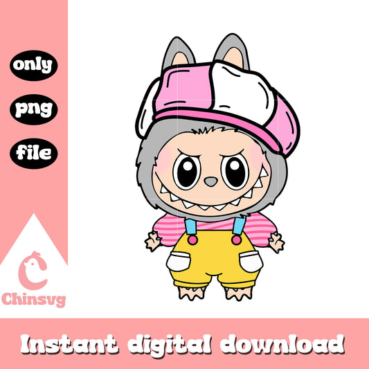 Labubu playful overall ver costume design png, labubu png