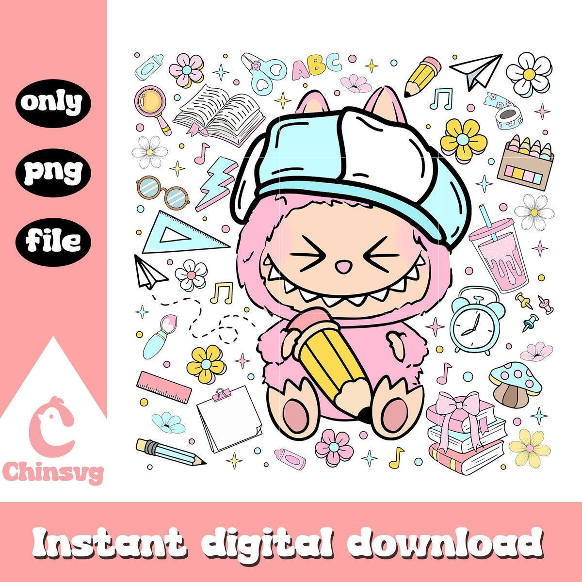 Labubu playful student back to school design png, school png – Chinsvg