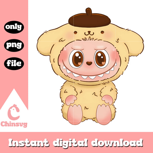 Labubu pompompurin costume design png, pompompurin png