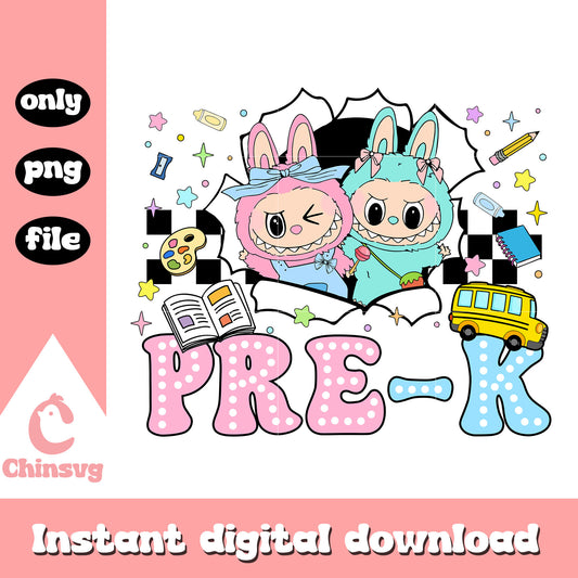 Labubu pre-k back to school design png, labubu couple png