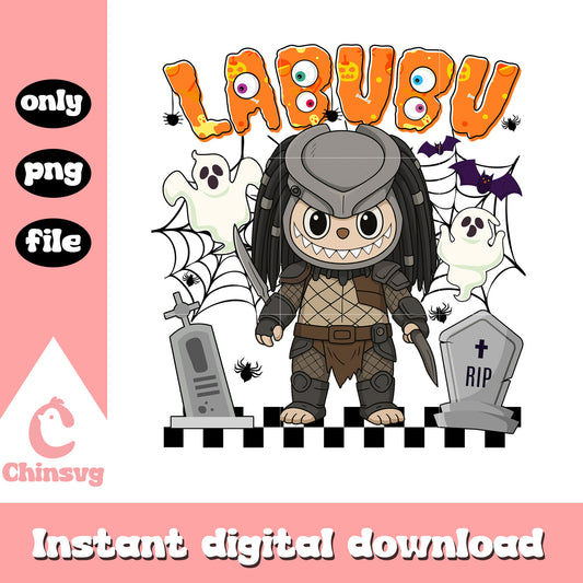 Labubu predator ver halloween design png, halloween clipart png
