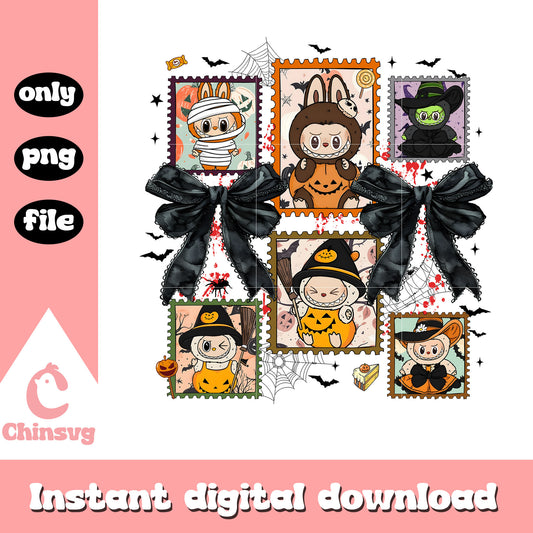 Labubu pumpkin cute witch coquette stamp png, halloween art png 