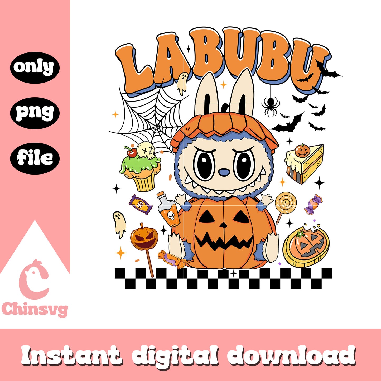 Labubu pumpkin head clipart png, labubu halloween png