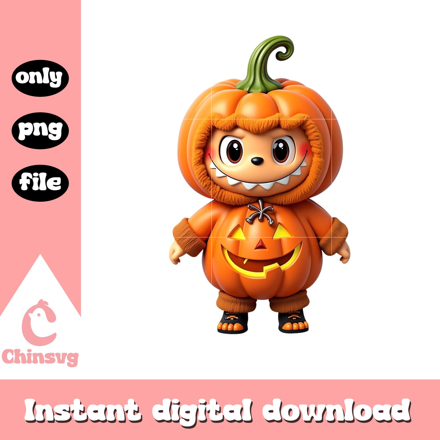 Labubu pumpkin monster doll art png, pumpkin png, halloween png