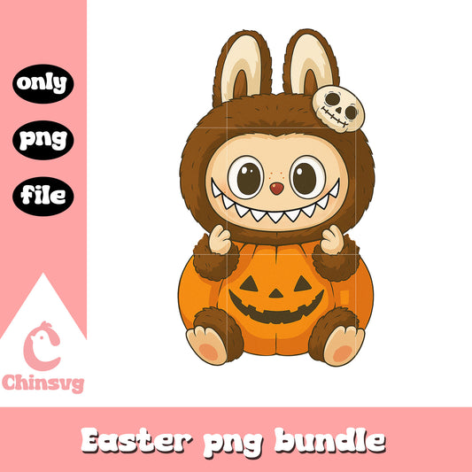 Labubu pumpkin monster doll drawing design png, labubu pumpkin png