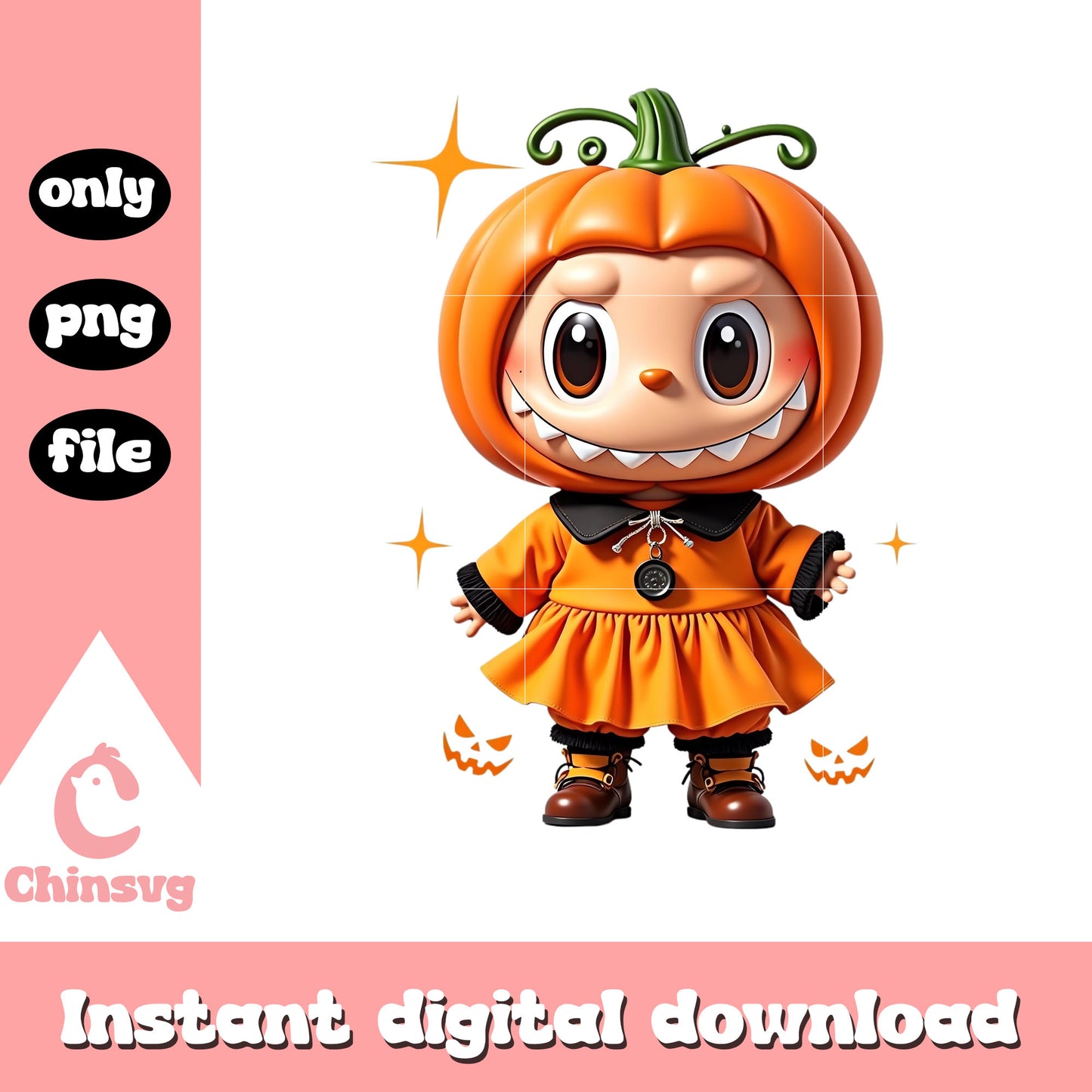Labubu pumpkin monster doll png, halloween pumpkin png